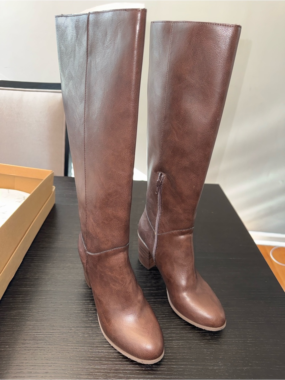 Melrose Ave Classic Tall Brown Leather Riding Boots